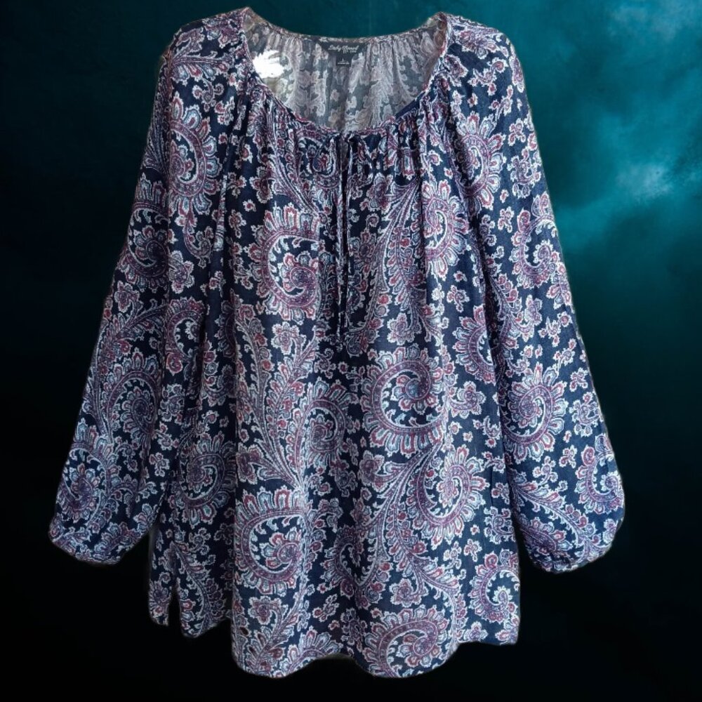 Lucky Brand Womens Peasant Top Blouse Long Sleeves Size L